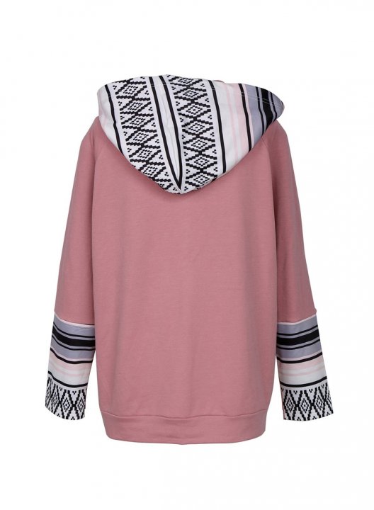 Long Sleeve Color Block Casual Hoodie