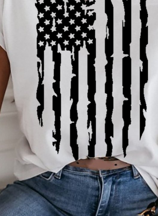 Women's T-shirts Striped Sunflower American Flag Star Cut-out Crew Neck Half Sleeve Casual Daily T-shirts