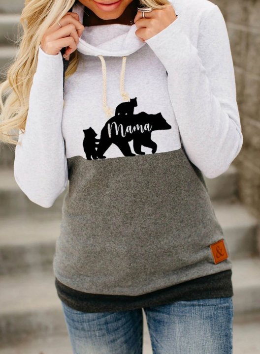 Women's Sweatshirts Mama Bear High Neck Drawstring Sweatshirt