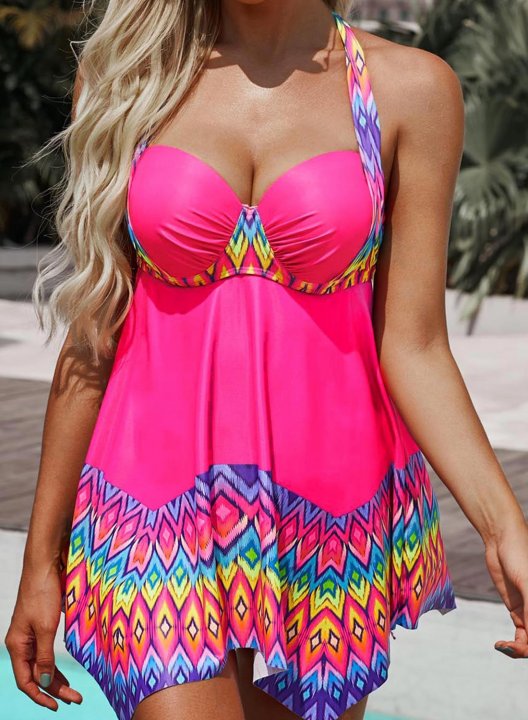 Women's Tankinis Tribal Multicolor High Waist Dress Tankini