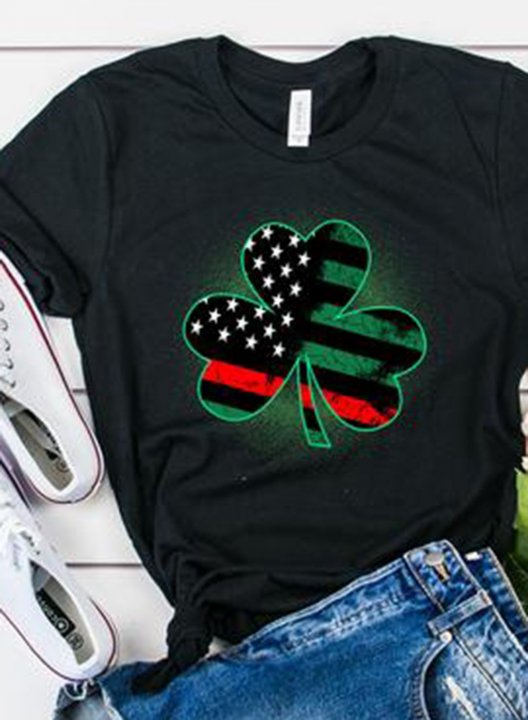 Women's American Flag Shamrock Graphic T-Shirt Solid Round Neck Short Sleeve Daily T-shirts