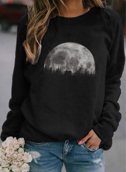 Women's Sweatshirts Print Long Sleeve Round Neck Daily Sweatshirt