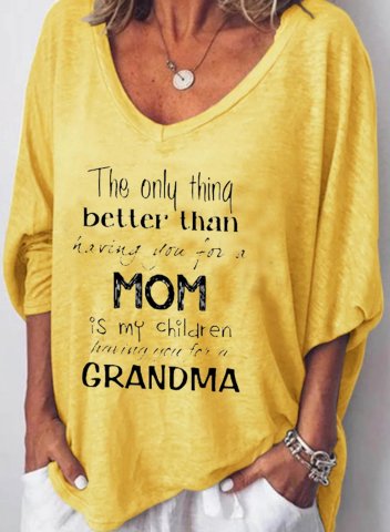 Women's Funny Slogan Sweatshirt Letter Short Sleeve V Neck Daily Mother's Day Shirt