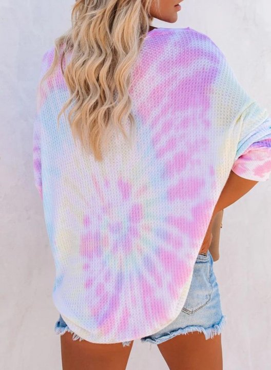 Colorful Off Shoulder Tie Dye Long Sleeve V-Neck Sweatshirt