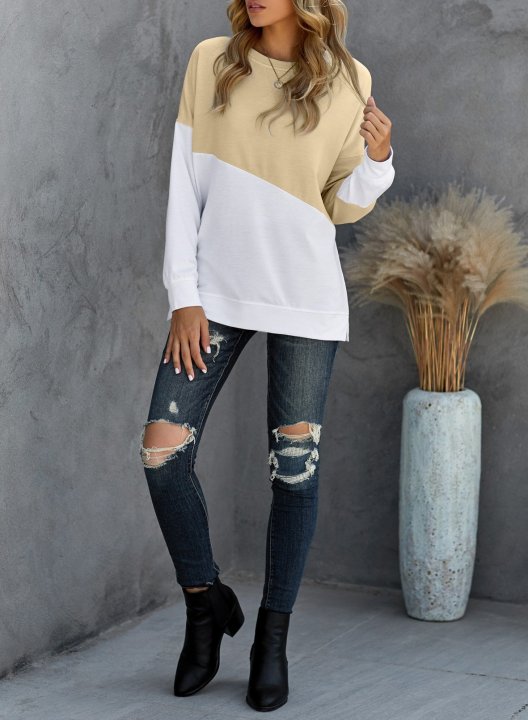 Color Block Long Sleeve Round Neck Casual Sweatshirt