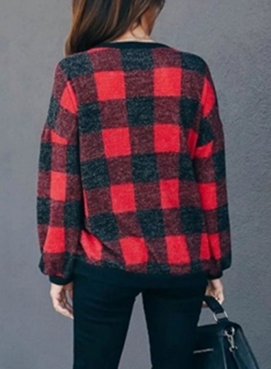 Fashionable Color Block Plaid Sweatshirt