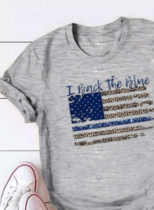 Women's T-shirts Flag I Back The Blue Print Short Sleeve Round Neck Daily T-shirt