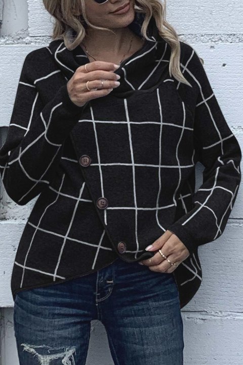 Women's Sweaters Button Wrap Turtleneck Pullover Plaid Print Knit Sweaters