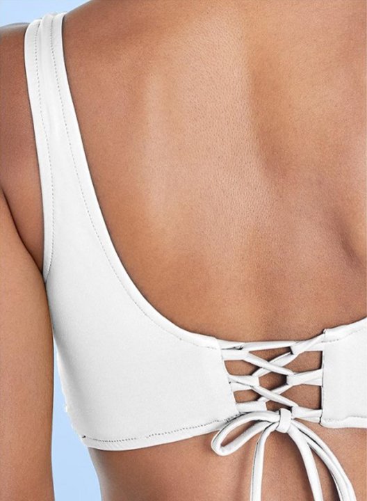 Women's Bikinis Solid V Neck Padded Criss Cross Vacation Bikini Bathing Suits