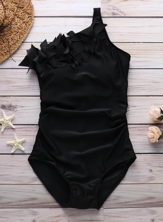 Women's One Piece Swimwear Solid One-shoulder Ruffle One-Piece Swimsuit