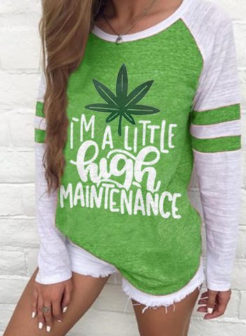 Women's I'm A Little High Maintenance T-shirts Color Block Letter Round Neck Long Sleeve Casual Daily T-shirts