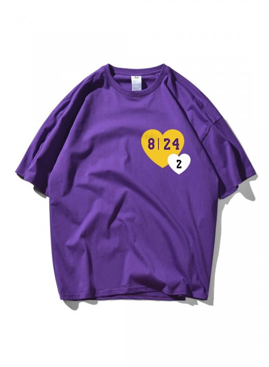 Men's 8 24 Kobe Bryant Shirt Heart-shaped Letter Print Short Sleeve Round Neck Casual T-shirt