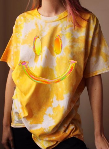 Women's T-shirts Tiedye Smily Short Sleeve Round Neck Daily T-shirt