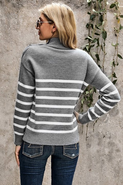 Women's Sweaters Striped Turtleneck Sweaters with Buttons