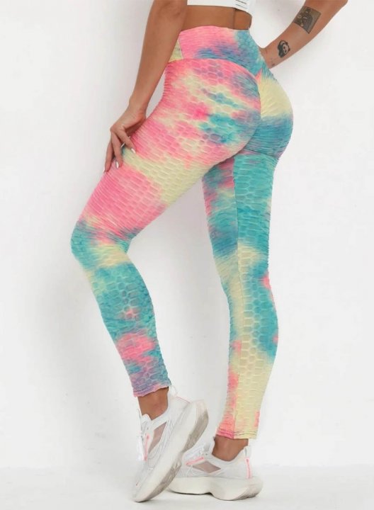 Women's Leggings Slim Color Block Tiedye High Waist Casual Pants