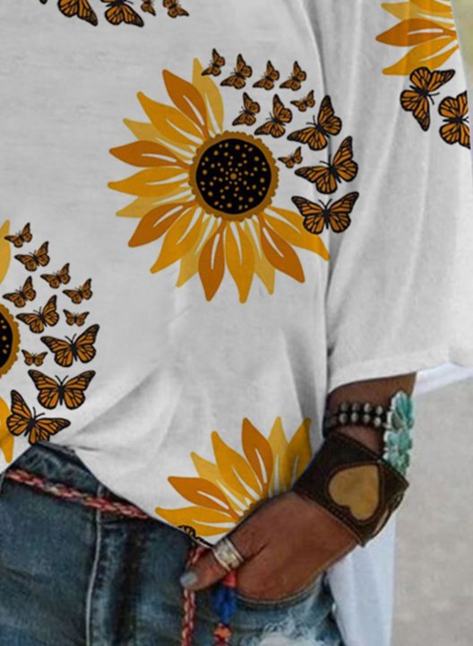 Women's T-shirts Sunflower Animal Print Short Sleeve Round Neck Casual Daily T-shirts