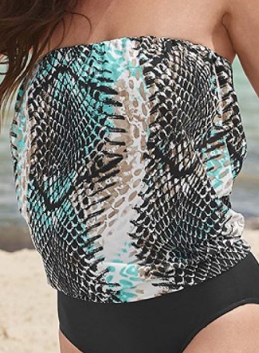 Women's Tankinis Snake Print Off Shoulder Padded Vacation Tankini