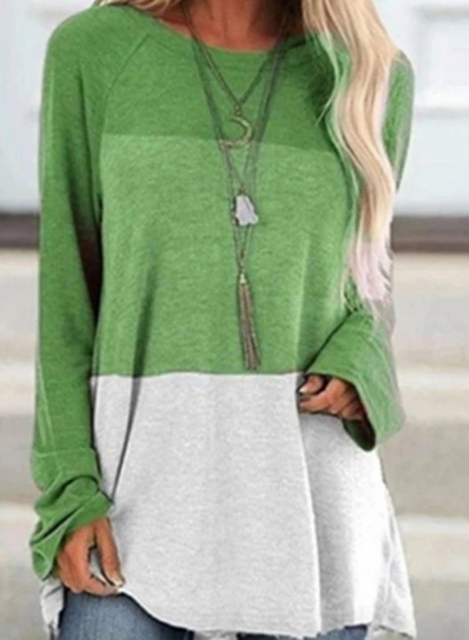 Color Block Long Sleeve Round Neck Daily Casual Sweatshirt