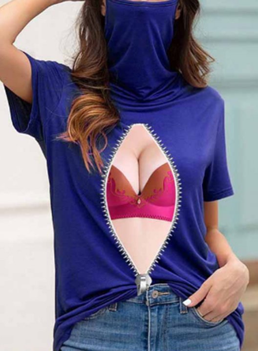 Women's T-shirts Abstract Print Short Sleeve Turtleneck Daily T-shirt