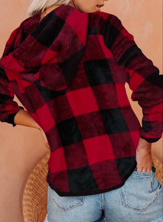 Red Plaid/Leopard Camouflage Long Sleeve Hoodie