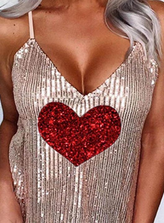 Women's Tank Tops Heart-shaped Sequin Sleeveless V Neck Elegant Tank Top