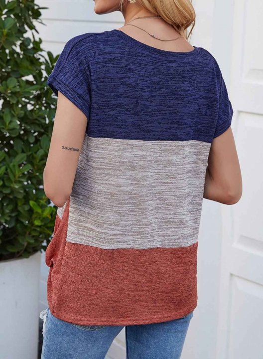 Women's T-shirts Color Block Round Neck Short Sleeve Casual Daily T-shirts