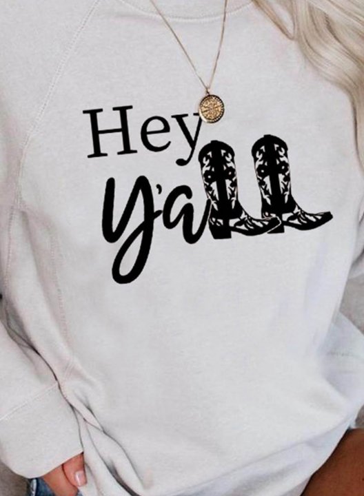 Women's Sweatshirts Letter Hey Y'all Print Long Sleeve Round Neck Country Music Sweatshirt