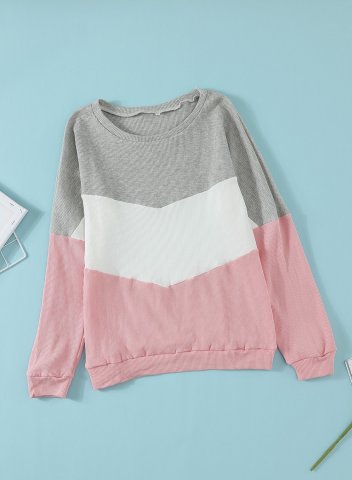 Color Block Round Neck Long Sleeve Casual Sweatshirt