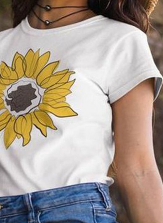 Women's T-shirts Floral Round Neck Short Sleeve Summer Casual Daily T-shirts