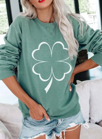Women's Sweatshirts Four-leaf-clover Print Long Sleeve Round Neck Sweatshirt