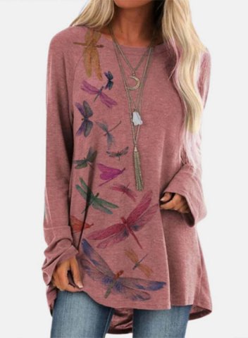 Women's Tunic Tops Casual Dragonfly Solid Round Neck Long Sleeve Daily T-shirts