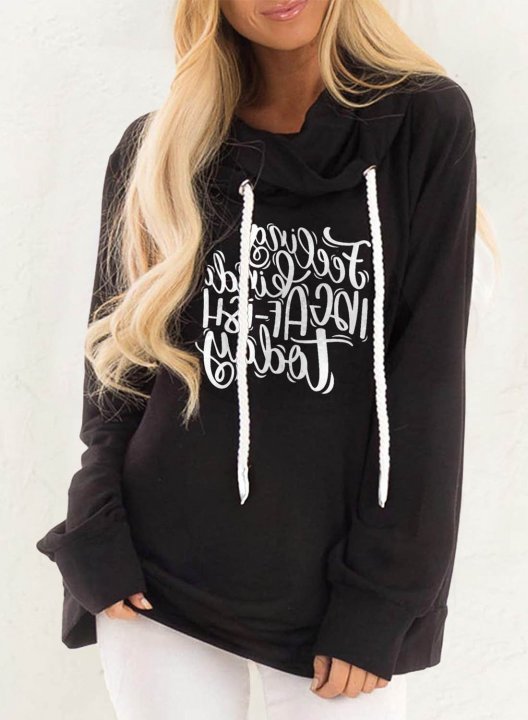 Women's Feeling Kinda IDGAF-ish today Hoodies Letter Solid Drawstring Long Sleeve Casual Hoodies