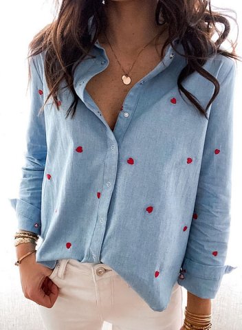 Women's Blouses Heart-shaped Button Turn Down Collar Long Sleeve Casual Daily Blouses