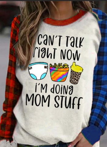 Women's Sweatshirts Plaid Letter I Can't Talk Right Now I'm Doing Mom Stuff Casual Daily Sweatshirts
