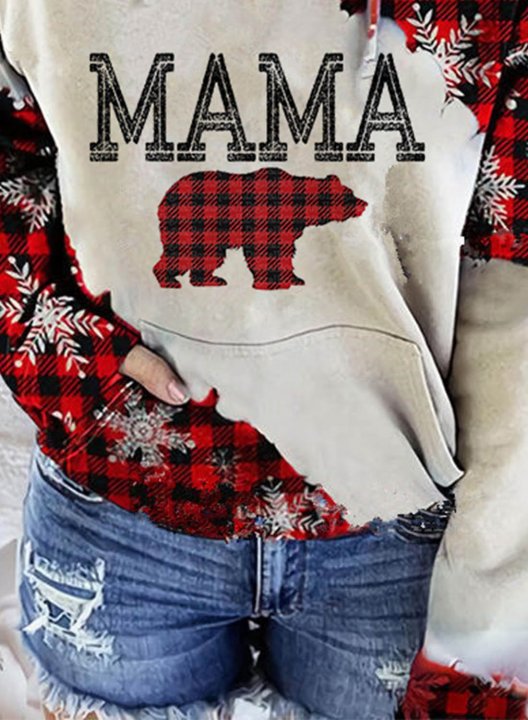 Women's Mama Bear Snowflake Christmas Hoodie with Pockets