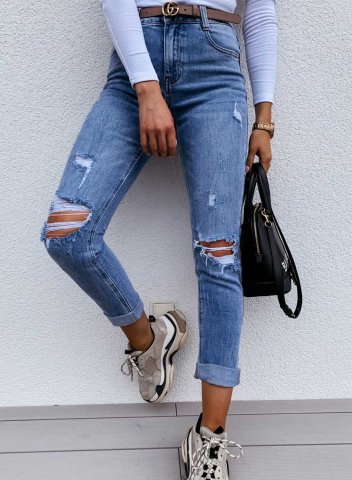 Women's Jeans High Waist Solid Slim Ankle-length Cut-out Casual Daily Jeans