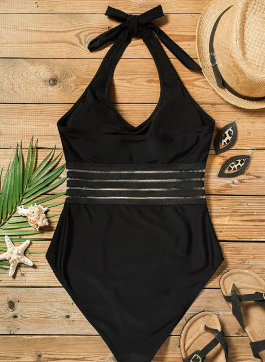 Women's One Piece Swimwear Solid Mesh One-Piece Swimsuits One-Piece Bathing Suits