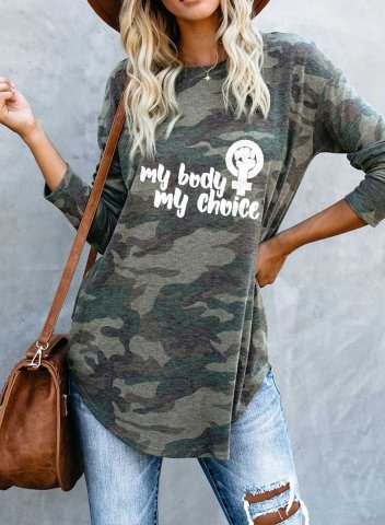 Women's choice Slogan Sweatshirts Camouflage Long Sleeve Round Neck Daily Casual Sweatshirt