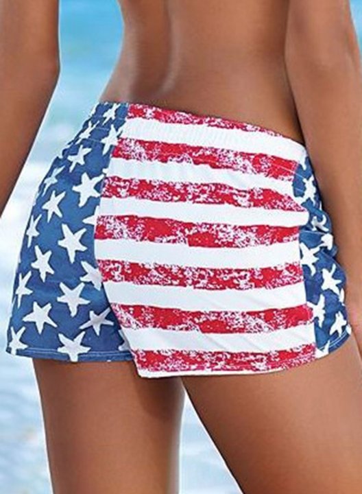 Women's Swim Bottoms Low Rise Striped Flag Star Lace-up Casual Beach Swim Bottoms