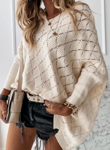 Women's Sweaters Solid Long Sleeve V Neck Loose Cut-out Sweater