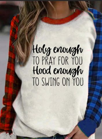 Women's Sweatshirts Letter Holy Enough To Pray For You, Hood Enough To Swing On You Sweatshirts