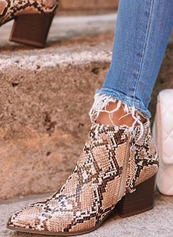 Leopard PU Chunky Heel Cusp Ankle Boots