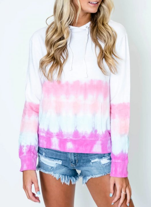 Women's Tie Dye Casual Long Sleeve Color Block Hoodie