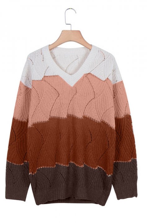 Women's Sweaters V Neck Colorblock Textured Knit Sweaters