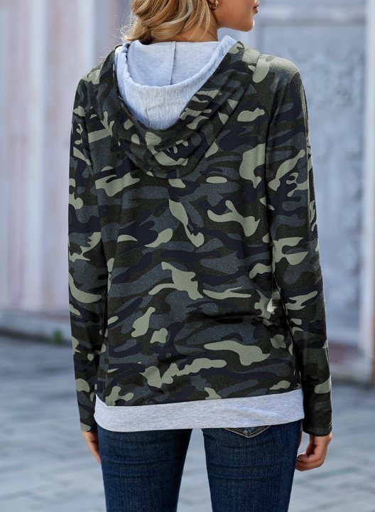 Camo Long Sleeve Cowl Neck Daily Casual Sweatshirt