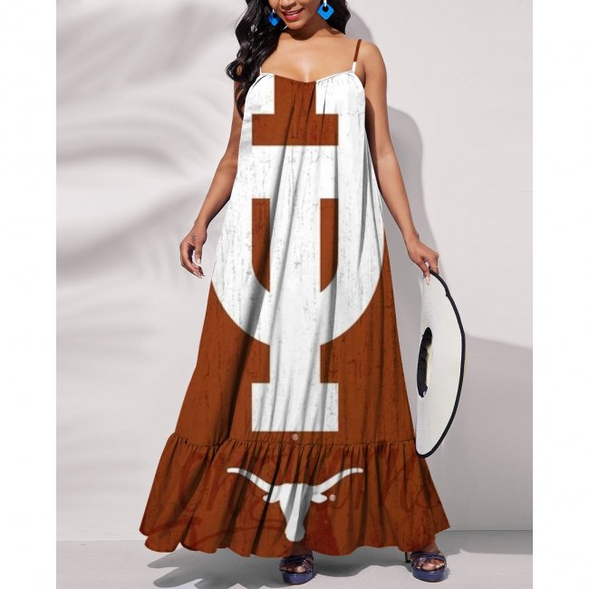 NCAAF Texas Longhorns Printed Tie Back Pocket Strap Swing Dress