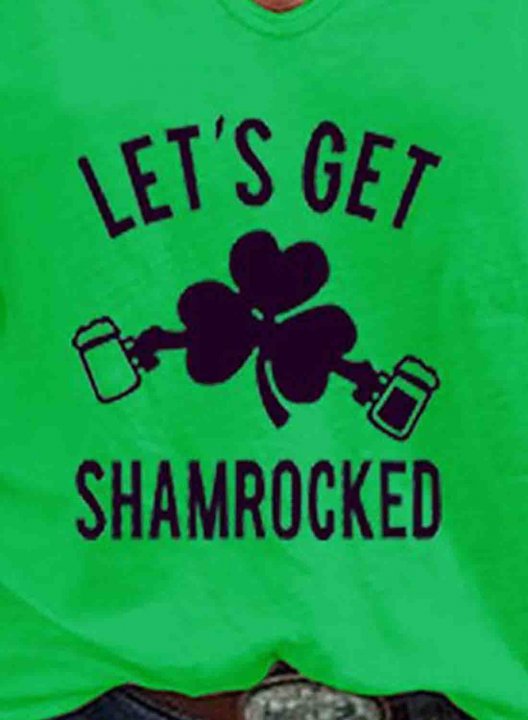 Women's St Patrick's Day GreenT-shirts Clover Let's Get Shamrocked Print Short Sleeve V Neck Daily T-shirt