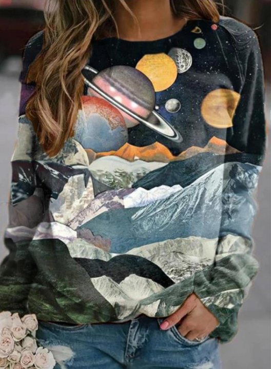 Women's Sweatshirt Casual Landscape Color Block Long Sleeve Round Neck Daily Sweatshirt