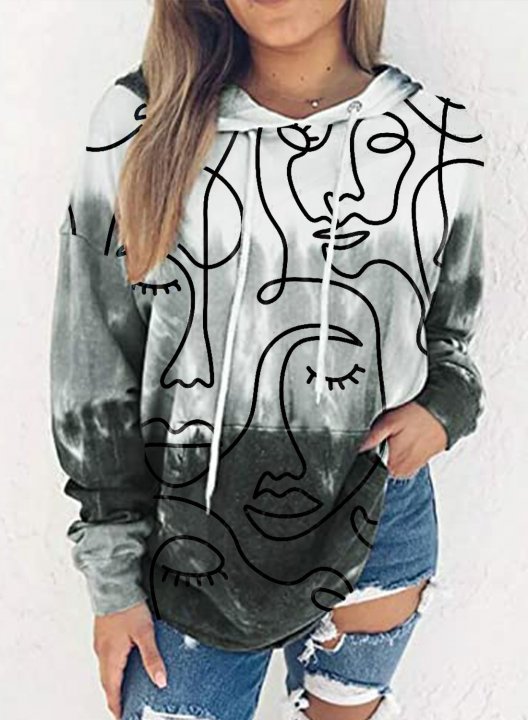 Women's Hoodies Abstract Portrait Color Block Long Sleeve Drawstring Casual Hoodie