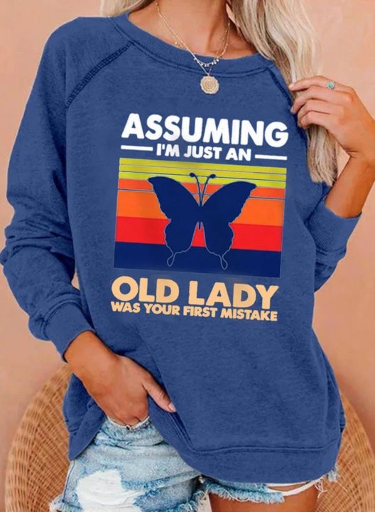 Assuming i'm just an Old Lady Women's Sweatshirts Color-block Round Neck Sweatshirt